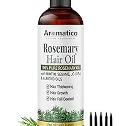 AROMATICO Rosemary Hair Oil for Hair Growth, Hair-fall Control & Hair Thickening. Enriched with Sesame, Jojoba & Almond Oils. Non-Sticky Texture. With Applicator Caps � 200ml-1