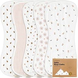 5-Pack Organic Muslin Baby Burp Cloths - White Bamboo Cotton Burp Cloth - Burp Rags - Neutral Burp Clothes for Baby Girl, Boy, Newborn, Unisex Babies - Large Absorbent Muslin Burping Cloth (Petals)-picture-16