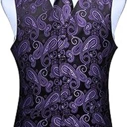 Men's Paisley Floral Jacquard Waistcoat & Neck Tie and Pocket Square Vest Suit Set-image-37