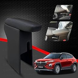 Carigiri Premium Finish Car Armrest for Maruti Suzuki Fronx/New Baleno with Moulded Foam And Storage Compartment (Models-2022-2024) (Black With Black Double Stitching)-picture-29