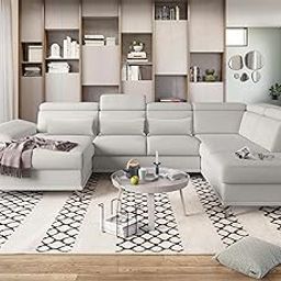 Fabrique Bossberry U-Shape 7 Seater Suede Fabric Classy Sofa Set for Living Room/Hall/Home/Hotel Lounge (Right Side-Light Cream 2)-image-27