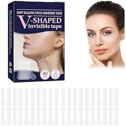 40 Patch V shaped Mask Invisible Tape Soft Elastic Face Adhesive Tape Lifting Firming Instant Wrinkle Stickers Elasticity Makeup Tape for Eyes, Neck, Transparent Instant Face Lift-15