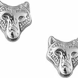 via mazzini No-Tarnish No-Rusting Magnetic Clip-On No-Piercing Required Silver Prowler Wolf Stud Earrings for Men and Women (ER2777) 1 Pair-picture-38