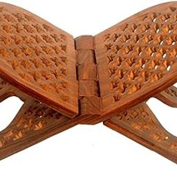 All About Wood Handcrafted Jaali Design Foldable Book Stand Holder/Book Rest Keep for Home/Work Space/Religious Places (Brown, 18 Inches)-image-99