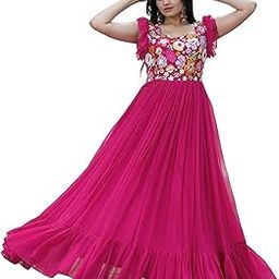 Womens Faux Georgette Sequence Embroidered Ankle Length Anarkali Gown-6
