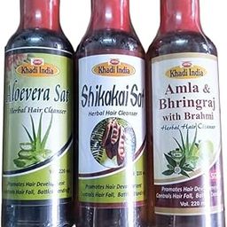 Sharp Khadi India Combo Natural Amla, Bhringraj, Shikakai & Aloevera Sat Shampoo 220 ml | Anti Hair Fall & Damage Repair (Pack Of 3)-image-11