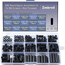Zmbroll 235Pcs ABS Black Round Spacer OD 7mm ID 4.1mm for M4 Screws 15Sizes Non-Threaded Column Standoff Support Spacer Round Straight Tube Plastic Washer Standoff-image-8
