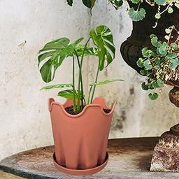 Flowerpot with Base Home Decor Flower Plant Container for Floor Desktop Cafe Orange-image-82