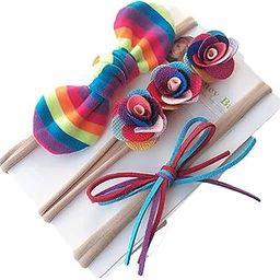 BABYMOON Girl's Synthetic Turban Knotted Hairband - Multicolor - Pack of 3-image-3