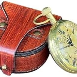 Antique Brass Pocket Watch 2" Marine Brass with Leather case-image-118