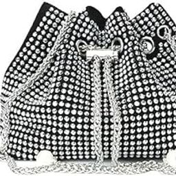 Khushal Enterprises Rhinestone Bucket Bag Evening Handbags Crystal Clutch For Women Drawstring Crossbody Sling Bags with Chain Stylish Potli Bags Ladies Glitter Purse for Party Wedding Bling.-picture-5