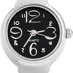 Rings for Women Stainless Steel Black Dial Analog Watch Ring Stretchable Ring Watch for Women and Girls.-0