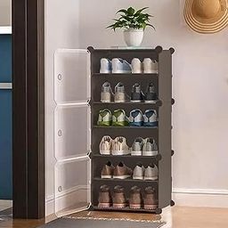 Zemic DIY Portable Shoe Rack for Home Plastic Shelves Household, Shelf Shoe Rack with Dustproof Door for Heels/Slippers/Boots for Entryway or Bedroom (Grey, 6-Shelf-3-Door)-22