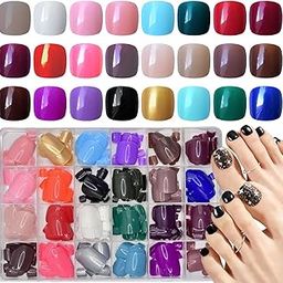 Massmot 24 Color Press on Toenails Sets, 576PCS Press on Toe Nails Short, Full Cover Artificial Fingernails Acrylic Tips Manicure Design Decor for Women Girls DIY Nail (Toe Nail Press on)-image-64