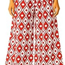Women’s Red Geometric Printed Palazzo Pants – Soft Rayon Fabric, Wide-Leg Fit, Elastic Waist, Comfortable, Waist Size - 42 Inches, Length - 36 Inches (Approx.)-image-18