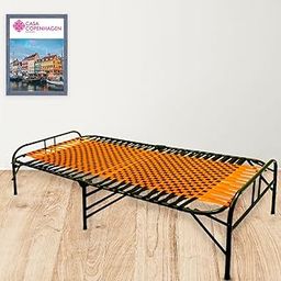 Casa Copenhagen, Portable Single Folding Bed Heavy Duty Metal Cot Khat for Sleeping Bed Space Saving Design Sturdy Synthetic Niwar feet - Orange & Charcoal Black-image-13