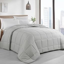 HOMBYS Oversized King Comforter 120x120, Lightweight Quilted Down Alternative Duvet Insert for All Season,Light Grey,8 Corner Tabs-28