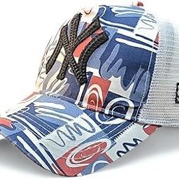 Cotton Net Trucker Cap, Abstract Print, Blue and Red Pattern, Mesh Back-image-76