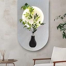 Modern LED Wall Light Panel with Planter, U-Shape Decorative Vase, Illuminated Art Display, White-1