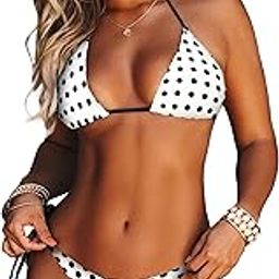 Women Bra Panty Set Polka Dot Printed Soft Stechable Fabric Side Tie Panty Classic Look-image-69