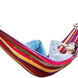 P-Plus International Double 2 Person Cotton Fabric Canvas Travel Hammocks 450 Lbs Ultralight Camping Hammock Portable Beach Swing Bed with Hardwood Spreader Bar Tree Hanging, 280 x 100 cm, Red-image-26