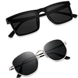 Unisex Combo offer pack of 4 shades glasses Square Sunglasses Rectangle Retro Vintage Narrow Women::Men Small Narrow Square Sun Glasses Combo offer pack of 4 11940-107 BWS-010-17