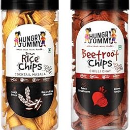 HUNGRY TUMMY Rice and Beetroot Chips Combo Pack, Masala and Chilli Chat Flavour, 150g Each, 2 Packs-image-95