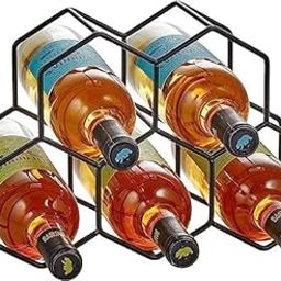 Sarman Geometric Hexagon 6 Bottle Desktop Wine Rack Freestanding Countertop Bottle Holder for Wine Storage, Metal (Black)-image-41