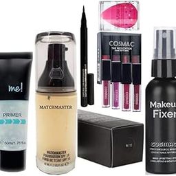 Cosmac Beauty Ultimate Combo |Unveil Your Flawless Charm with Makeup Puff, Fixer, Eyeliner, Foundation, Primer & Lipstick Elegance |Pack of 6 [FOR ALL SKIN TONE] MINI MAKEUP KIT-picture-54