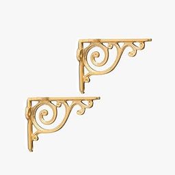 CASA Decor Metal Golden Victorian Swirl Wall Bracket Plant Bracket, Plant Hanger, Indoor Outdoor Iron Shelf Bracket-82