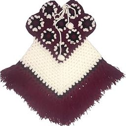 Crochet Knitted Wool Poncho for Girls (1 Piece, Wine Color, 2 to 3 Year)-image-51