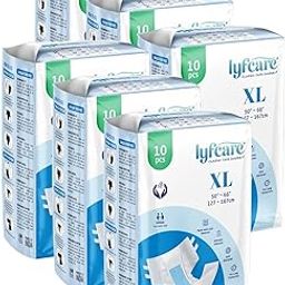Lyfcare Open Tape Adult Diaper Extra Large (XL) - 60 Units (Pack of 6) | Unisex Diapers Open Tape Style | Waist (127-167 cm) | Wetness Indicator, Super absorb, 360° Protection & 0% Leakage - Unisex-image-70
