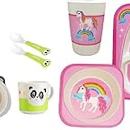 Deepashri™ Bamboo Fibre Dinner Set for Kids | Eco-Friendly Tableware Set Plate Bowl Cup Fork and Spoon Feeding Utensils for Kids and Toddlers Set of 2 (5 Pieces Each) (Panda+Rainbow_Unicorn)-image-85
