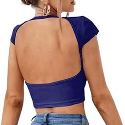 Women's Deep Backless Cap Sleeve Round Neck Solid Slim Fit Western Stylish Tops &T-Shrit for Girls L2111-image-86