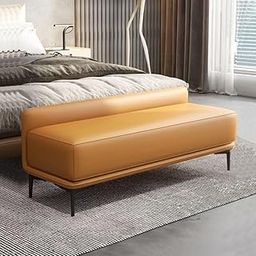 LEGACY OF COMFORT Puzio Faux Leather Upholstered Bench Ottoman Sofa couches Ottoman Bench 2 Seater Sofa Chaise Lounger Pouffe for Living Room Bedroom Office (Orange)-image-45