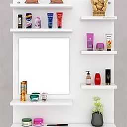 Ricco Engineered Wood Wall Mounted Dressing Table (White Finish) Living Room Bedroom Office Furniture Accessories Washbasin Makeup Space Saving Storage Washroom Mirrors-20