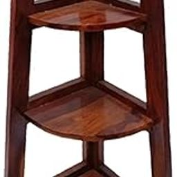 Rama Woodcraft Shisham Wood Corner 3 Tier Shelf Bookcase for Hall, Living Room, Study Room, Decorative (Honey)-image-13
