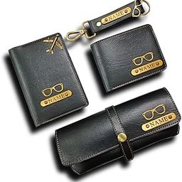 Combo Men's Artificial Leather Personalized Wallet and Passport Cover/Luggage Tag Sunglasses Cover Gift for Men (4 PCS)-picture-15
