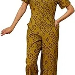 vivika Cotton Jumpsuit for Women & Girls,Ajrakh Print Stylish Western Dangri Dress, Casual V Neck And Short Sleeve Dress for Party, Travel, Office & Jump Suit With Pockets-picture-16
