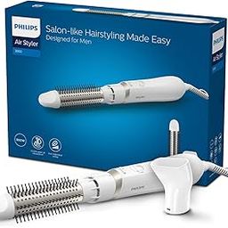 PHILIPS Men'S Air Styler For Salon-Like Hairstyling, 800 Watts With Care Setting, 3 Flexible Cool And Heat Settings, 30mm Retractable Argan-Oil Coated Brush And Concentrator BHA301/10, White-image-81