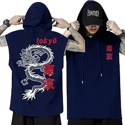 jump cuts ||Printed Hooded Tshirt||Sleeveless Tshirts for Men||Cottonblend Regular fit T-Shirt||Sleeveless Hooded Tshirt for Men-picture-0
