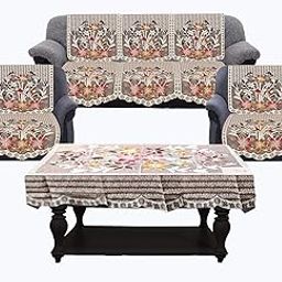 Kuber Industries Cotton 5 Seater Sofa Cover with Center Table Cover|Premium Cotton Fabric & Side Flower Design|Cutting Edge Round Shape, 7 Piece (Brown)-image-36