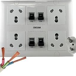 Crexan Extension Board 240 Volts 3 Pin 6A/16Amp and 1500/2500W with 16 Amp Socket 4nos (with Safety Shutter)+16 Amp MCB 4nos, 2.5 Sq.mm 3 Core White Copper Wire (2500A 16A Big Plug, 5 Meter)-image-26