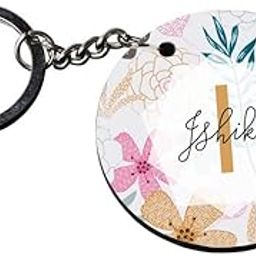 Printality Personalized Pink Letter A to Z Front & Back Photo Round Keychain With Customized Name for Him-12
