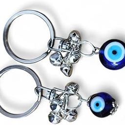 | Charm with Ghungroos, Glass Flat and Round Evil Eye and Big Key Ring | Useful for Key Chains, Pet Collar and Luggage Accessories (2 Pieces Set / KRBK04)-image-15