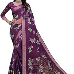 Elegant Soft Linen Cotton Digital Floral Print Saree with Running Blouse for Women’s-11