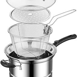PIXELERA Multipurpose Stainless Steel Saucepan, Steamer, Fryer Wire Basket with Lid for Versatile Cooking, Pasta Pot with Strainer Basket and Steamer for Cooking [ 1PCS ]-image-73