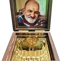 RK Basics Neem Karoli Maharaj Photo Frame |Neem Karoli Maharaj Swaroop Wooden Gold Plated | Neem Karoli Maharaj Devotional Charan Paduka Neem Karoli Baba Prayer Box Medium Size-image-63