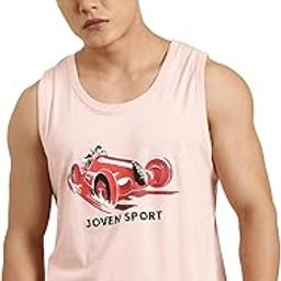 Men's Scoop Neck Sleeveless Pink Printed Casual Pure Cotton Vest-21