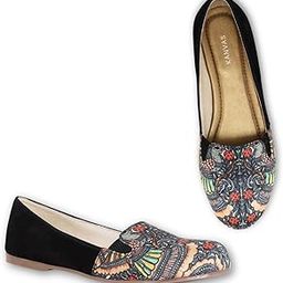 Black Printed Loafers for Women - Comfortable Casual Slip On Shoes - Vegan Leather - Stylish Fashion Moccasins for Casual Wear - Lightweight - Madhubani Art Designer Footwear-image-80